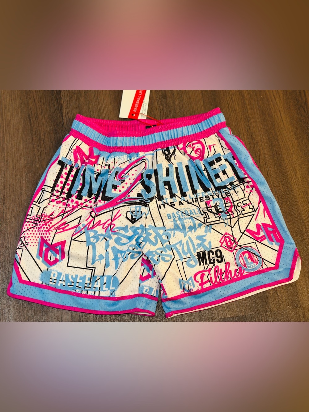 Baseball Lifestyle 101 Time 2 Shine Icons Youth Shorts YS NWT Blue Pink